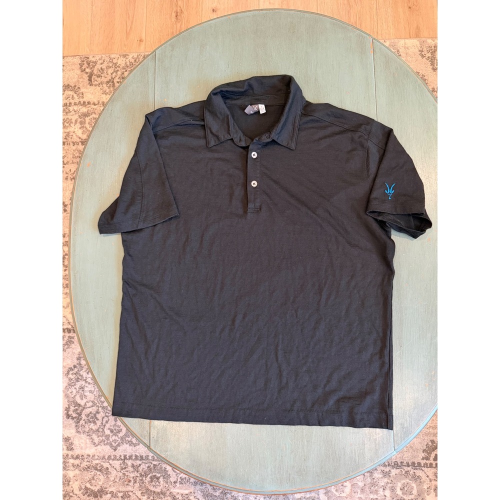 Ibex Mens XL Black 100% Merino Wool Short Sleeve Polo Shirt Zque Made in USA